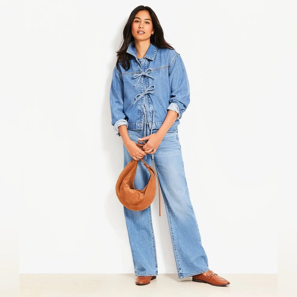 LOFT Denim Bow Top - Picture 2 of 11